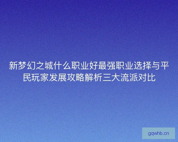 新梦幻之城什么职业好最强职业选择与平民玩家发展攻略解析三大流派对比